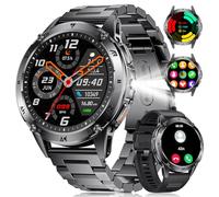 SUNKTA Smart Watch for Men with Flashlight/530mAh Battery, 1.43'' AMOLED Smartwatch for Android iOS, Military Sport Watch with Bluetooth Call Health Monitor IP68 Waterproof Fitness Tracker, Black