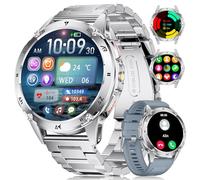 SUNKTA Smart Watch for Men with Flashlight/530mAh Battery, 1.43'' AMOLED Smartwatch for Android iOS, Military Sport Watch with Bluetooth Call Health Monitor IP68 Waterproof Fitness Tracker, Silver