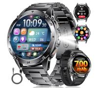 SUNKTA Smart Watch for Men with Flashlight/700 mAh Battery, 1.43'' AMOLED Military Smartwatch with Bluetooth Call Health Monitor IP68 Waterproof Fitness Tracker for Android iOS, Black