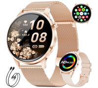 SUNKTA Women's Smart Watch 7.9 mm Ultra-thin 1.32" AMOLED Bluetooth Phone Call Elegant Ladies Smartwatch for Android iOS Rose Gold Mesh,Heart/Sleep Monitor,Menstrual Cycle,100+ Sport Mode,2 Charger
