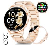 SUNKTA Women's Smart Watch 7.9 mm Ultra-thin 1.32" AMOLED Bluetooth Phone Call Elegant Ladies Smartwatch for Android iOS Rose Gold Steel,Heart/Sleep Monitor,Menstrual Cycle,100+ Sport Mode,2 Charger