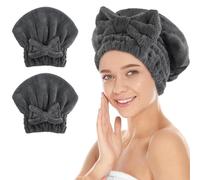 Sunland Large Microfiber Hair Drying Caps with Bow knot Fast Drying Shower Cap Soft and Absorbent hairWrap Hair Turban Bath Caps for Curly Thick and wet Hair 11 X 13.4 inch 2 Pack Dgrey