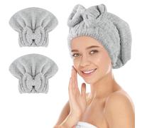 Sunland Large Microfiber Hair Drying Caps with Bow knot Fast Drying Shower Cap Soft and Absorbent hairWrap Hair Turban Bath Caps for Curly Thick and wet Hair 11 X 13.4 inch 2 Pack Grey