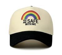 Sunlark Rainbow Pride Baseball Cap, Embroidered You are Safe with Me, Adjustable Two-Tone Retro Pride Hat, LGBTQ Gift for Men & Women