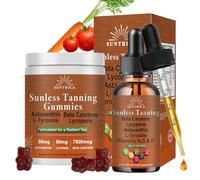 Sunless Tanning Bundle: Tanning Drops Drink & Tanning Gummies Set, Self Tan Dual System with Beta Carotene, Astaxanthin & Lycopene for a Bronzing Glow without Sun Damage, Sunkissed Tan Booster