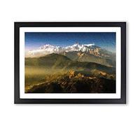 Sunlight Bathing The Mountains in Nepal Framed Print | A2 Black Framed Wall Art | Ready to Hang | Modern Landscape Picture | Living Room Bedroom Lounge Office