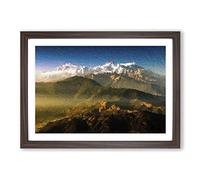 Sunlight Bathing The Mountains in Nepal Framed Print | A2 Walnut Framed Wall Art | Ready to Hang | Modern Landscape Picture | Living Room Bedroom Lounge Office