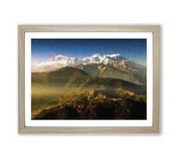 Sunlight Bathing The Mountains In Nepal Modern Art Framed Print | A3 Oak Framed Wall Art | Ready to Hang | Modern Landscape Picture | Living Room Bedroom Lounge Office