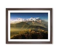Sunlight Bathing The Mountains In Nepal Modern Art Framed Print | A4 Walnut Framed Wall Art | Ready to Hang | Modern Landscape Picture | Living Room Bedroom Lounge Office