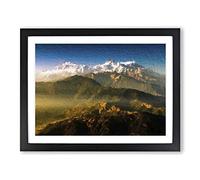 Sunlight Bathing The Mountains In Nepal Modern Art Framed Wall Art Print, Ready to Hang Picture for Living Room Bedroom Home Office Décor, Black A4 (34 x 25 cm)