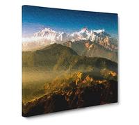Sunlight Bathing the Mountains in Nepal Modern Canvas Wall Art Print Ready to Hang, Framed Picture for Living Room Bedroom Home Office Décor, 14x14 Inch (35x35 cm)