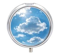Sunlight Breaking Through Clouds Round Pill Box Cute Small Fish Oil Cases Portable 3 Compartment Pill Boxes Round Pill Case with Mirror for Vitamins Medication Supplements Gift