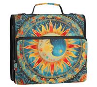 Sunlight Crescent Face 3 Ring Zipper Binder with Handle Shoulder Strap, 500 Sheet Capacity Multi-Pocket Storage Organizer Bag for School Office