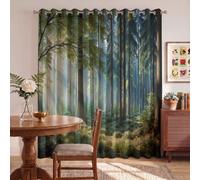 Sunlight Filtering Through The Forest Blackout Curtains for Bedroom 54 inch Drop Virgin Coniferous Forest Eyelet Curtains Thermal Insulated Curtain for Living Room Nursary Blossom, Yellow-Green
