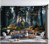 Sunlight Filtering Through The Forest Photo Wallpaper Wall Mural 350x256cm, 3D Panoramic Photo Wallpaper Wall Mural - Healing Natural Scenery Silk Poster for Bedroom Living Room Background Decor