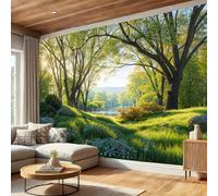 Sunlight Filtering Through The Trees Photo Wallpaper - 450x315cm Wall Paper Silk Premium Art Print Spring Forest Wall Mural Decoration Light Green Wall Covering for Kids Bedroom Living Room Office