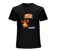 Sunlight Grizzy Bear Cute Lemmings Cartoon Mens Unisex T-Shirt Graphic Print Top Black Tee L