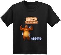 Sunlight Grizzy Bear Cute Lemmings Cartoon Print Funny Kids T Shirt Summer Children Clothes Cotton Baby Boys Girls T-Shirts Black M