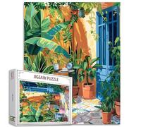 Sunlight House Garden Yard Puzzles for Adults 1000 Pieces,Tropical Green Leafy Puzzle,Colorful Flower Pots Jigsaw Puzzles 1000 Pieces Floral Hard Challenging Puzzles Art