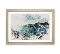 Sunlight Over A Lake Watercolour Framed Print | A2 Oak Framed Wall Art | Ready to Hang | Modern Landscape Picture | Living Room Bedroom Lounge Office