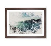 Sunlight Over A Lake Watercolour Framed Print | A2 Walnut Framed Wall Art | Ready to Hang | Modern Landscape Picture | Living Room Bedroom Lounge Office