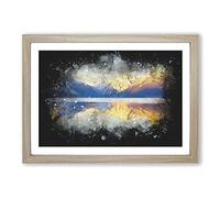 Sunlight Over Lake McDonald Paint Splash Framed Print | A2 Oak Framed Wall Art | Ready to Hang | Modern Landscape Picture | Living Room Bedroom Lounge Office