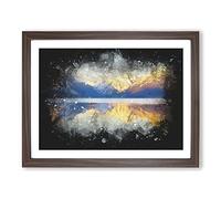 Sunlight Over Lake Mcdonald Paint Splash Modern Art Framed Print | A2 Walnut Framed Wall Art | Ready to Hang | Modern Landscape Picture | Living Room Bedroom Lounge Office