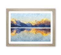 Sunlight Over Lake Mcdonald Painting Modern Art Framed Print | A2 Oak Framed Wall Art | Ready to Hang | Modern Landscape Picture | Living Room Bedroom Lounge Office