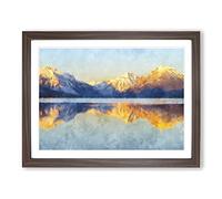 Sunlight Over Lake Mcdonald Painting Modern Art Framed Print | A4 Walnut Framed Wall Art | Ready to Hang | Modern Landscape Picture | Living Room Bedroom Lounge Office
