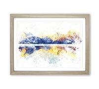Sunlight Over Lake Mcdonald Watercolour Modern Framed Print | A2 Oak Framed Wall Art | Ready to Hang | Modern Landscape Picture | Living Room Bedroom Lounge Office