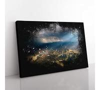 Sunlight Over Lalibela In Ethiopia Paint Splash Modern Art Canvas Wall Art Print Ready to Hang, Framed Picture for Living Room Bedroom Home Office Décor, 50x35 cm (20x14 Inch)