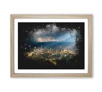 Sunlight Over Lalibela In Ethiopia Paint Splash Modern Art Framed Print | A4 Oak Framed Wall Art | Ready to Hang | Modern Nature Picture | Living Room Bedroom Lounge Office