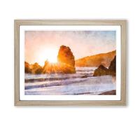 Sunlight Over Rodeo Beach Painting Modern Art Framed Print | A2 Oak Framed Wall Art | Ready to Hang | Modern Beach Picture | Living Room Bedroom Lounge Office