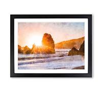 Sunlight Over Rodeo Beach Painting Modern Art Framed Wall Art Print, Ready to Hang Picture for Living Room Bedroom Home Office Décor, Black A3 (46 x 34 cm)