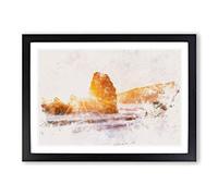 Sunlight Over Rodeo Beach Watercolour Framed Print | A2 Black Framed Wall Art | Ready to Hang | Modern Beach Picture | Living Room Bedroom Lounge Office