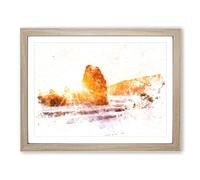 Sunlight Over Rodeo Beach Watercolour Modern Framed Print | A3 Oak Framed Wall Art | Ready to Hang | Modern Beach Picture | Living Room Bedroom Lounge Office