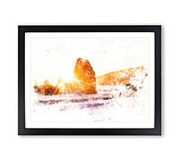Sunlight Over Rodeo Beach Watercolour Modern Framed Wall Art Print, Ready to Hang Picture for Living Room Bedroom Home Office Décor, Black A3 (46 x 34 cm)