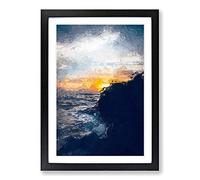 Sunlight Over The Cliff in Abstract Framed Print | A2 Black Framed Wall Art | Ready to Hang | Abstract Landscape Picture | Living Room Bedroom Lounge Office