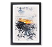 Sunlight Over The Cliff Watercolour Framed Print | A2 Black Framed Wall Art | Ready to Hang | Modern Landscape Picture | Living Room Bedroom Lounge Office
