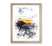 Sunlight Over The Cliff Watercolour Modern Framed Print | A3 Oak Framed Wall Art | Ready to Hang | Modern Landscape Picture | Living Room Bedroom Lounge Office