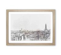 Sunlight Over The Paris Skyline in Abstract Framed Print | A2 Oak Framed Wall Art | Ready to Hang | Abstract Cityscape Picture | Living Room Bedroom Lounge Office