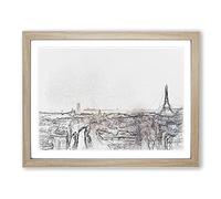 Sunlight Over The Paris Skyline In Abstract Modern Art Framed Print | A2 Oak Framed Wall Art | Ready to Hang | Abstract Cityscape Picture | Living Room Bedroom Lounge Office