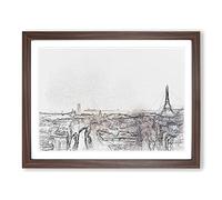 Sunlight Over The Paris Skyline In Abstract Modern Art Framed Print | A2 Walnut Framed Wall Art | Ready to Hang | Abstract Cityscape Picture | Living Room Bedroom Lounge Office