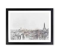 Sunlight Over The Paris Skyline In Abstract Modern Art Framed Print | A4 Black Framed Wall Art | Ready to Hang | Abstract Cityscape Picture | Living Room Bedroom Lounge Office