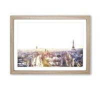 Sunlight Over The Paris Skyline Painting Framed Print | A2 Oak Framed Wall Art | Ready to Hang | Modern Cityscape Picture | Living Room Bedroom Lounge Office