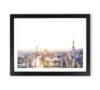 Sunlight Over The Paris Skyline Painting Modern Art Framed Print | A2 Black Framed Wall Art | Ready to Hang | Modern Cityscape Picture | Living Room Bedroom Lounge Office