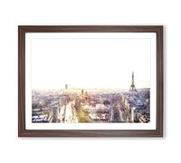 Sunlight Over The Paris Skyline Painting Modern Art Framed Print | A3 Walnut Framed Wall Art | Ready to Hang | Modern Cityscape Picture | Living Room Bedroom Lounge Office