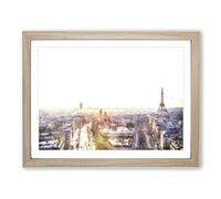 Sunlight Over The Paris Skyline Painting Modern Art Framed Wall Art Print, Ready to Hang Picture for Living Room Bedroom Home Office Décor, Oak A4 (34 x 25 cm)