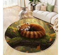 Sunlight Red Panda Tree Branches Round Rug 120 Cm, Autumn Animals Circle Rugs For Entryway, Low-Pile Forest Green Rugs For Living Room, Stain Resistant Medallion Circular Carpet For Kids Bedroom