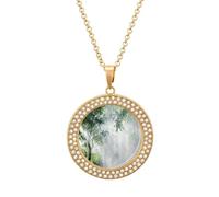 Sunlight Through The Forests Fashion Necklace Chain Round Graphic Pendant with Diamond Jewellery Golden-style